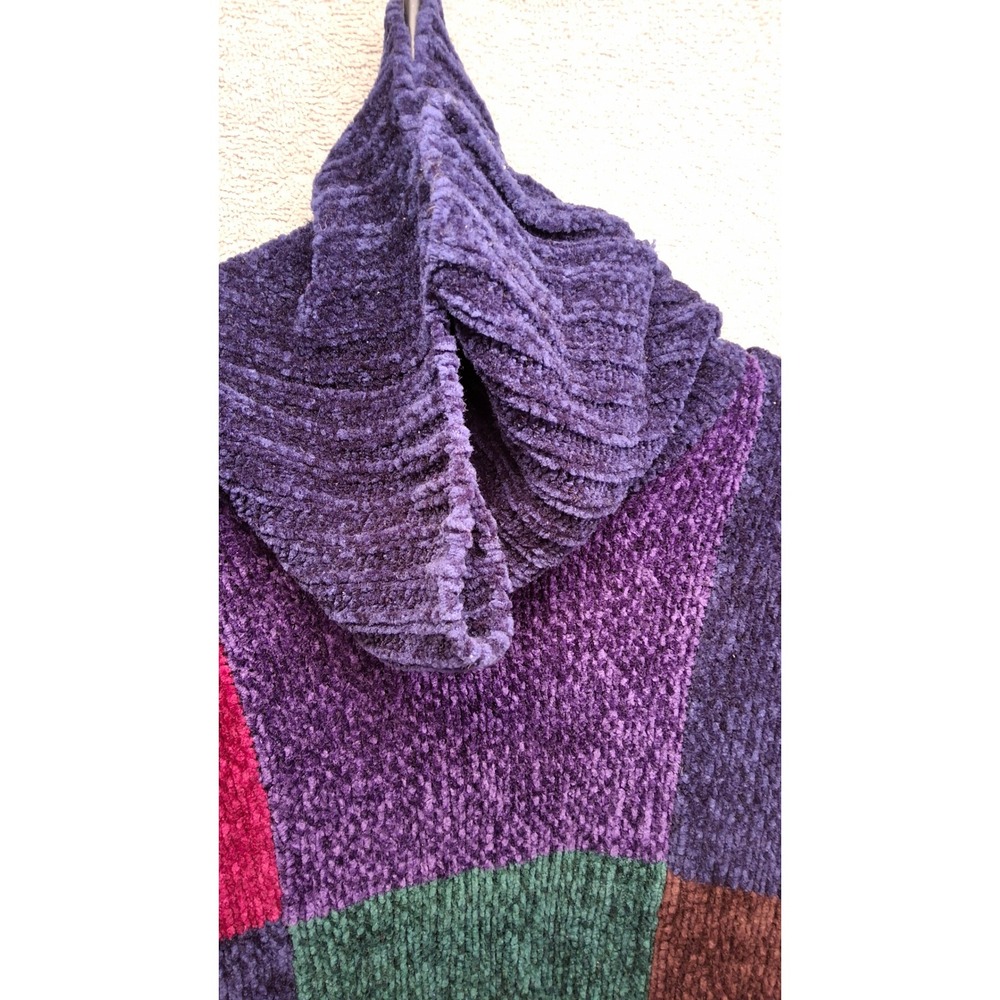 Bentley Vintage Chenille Colorblock Patchwork Cowl Neck Sweater Large Jewel Tone - Picture 4 of 7